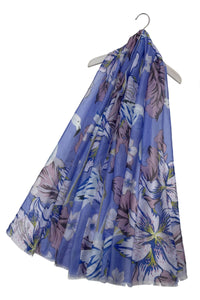 Flamingo & Lily Flower Print Frayed Scarf