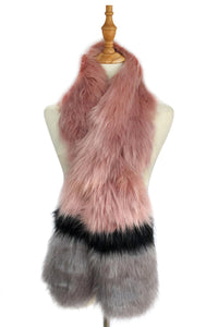 Stripe Long Faux Fur Collar - Pink - Fashion Scarf World