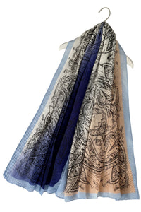 Ombre Indian Paisley Print Crinkle/Pleated Effect Scarf