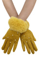 Pearl Diamond Print Faux Fur Trim Touch Screen Gloves