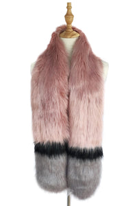 Stripe Long Faux Fur Collar - Pink - Fashion Scarf World