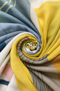 60s Abstract Flowers Print Scarf with Frayed Edge