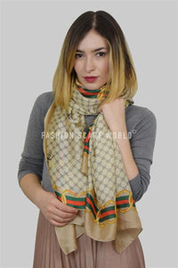 Scattered Bee Print With Chain Border Silk Scarf - Fashion Scarf World