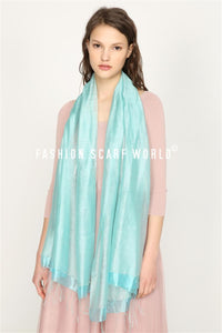 Plain Sheer Pearl Bead Silk Scarf - Fashion Scarf World