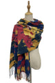 Abstract Flower Print Soft Wool Tassel Scarf