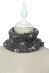 Kid's Fluffy Knitted Star Print Snood - Fashion Scarf World