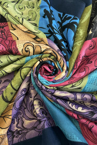 Colourful Floral Patchwork Print Frayed Scarf