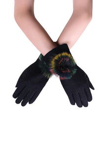 Rainbow Spiral Real Fur Mix Pom Pom Touchscreen Gloves - Fashion Scarf World