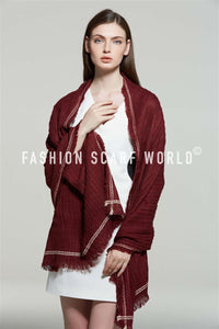 Colour Stitched Edge Square Frayed Scarf - Fashion Scarf World