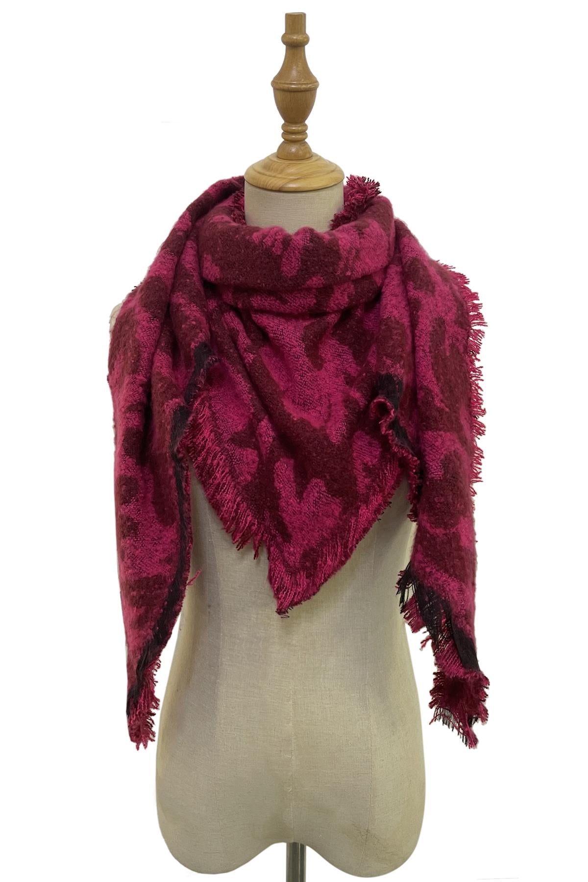 Leopard Print Boucle Effect Frayed Triangle Scarf– Fashion Scarf World