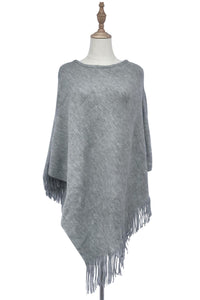 Plain Knitted Tassel Poncho - Fashion Scarf World