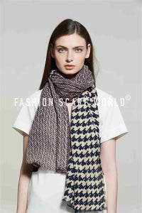 Houndstooth & Herringbone Print Frayed Scarf - Fashion Scarf World