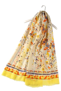 Bright Folk Style Floral Frayed Scarf - Fashion Scarf World