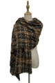 Soft Boucle Check Frayed Edge Wool Scarf