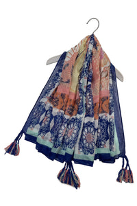 Mount Fuji Geo Print Square Tassel Scarf