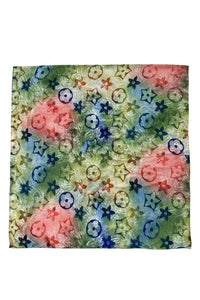 Ombre Sketch Flower Monogram Print Silk Scarf