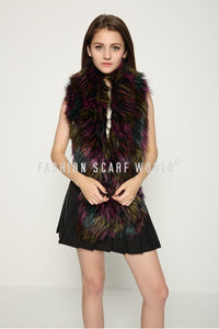 Long Multi Colour Faux Fur Collar - Black/Purple/Blue - Fashion Scarf World