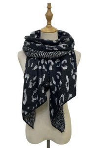 Leopard Print Metallic Thread Knitted Wool Scarf