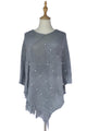 Arrow Knit & Pearl Tassel Poncho - Fashion Scarf World