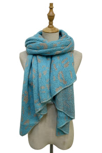 Leopard Print Metallic Thread Knitted Wool Scarf