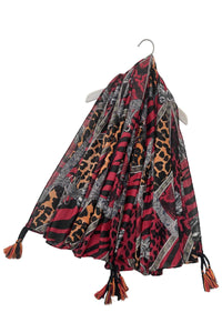 Animal Print Patchwork Square Tassel Scarf