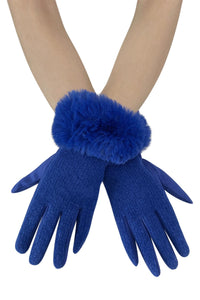 Faux Fur Trim Touch Screen Gloves
