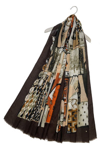 Paris Collage Print Scarf with Frayed Edge
