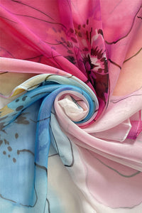 Watercolour Flower Print Chiffon Scarf