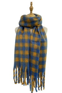 Soft Check Blanket Wrap Tassel Scarf