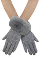 Pearl Diamond Print Faux Fur Trim Touch Screen Gloves