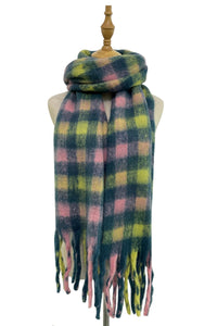 Soft Check Blanket Wrap Tassel Scarf