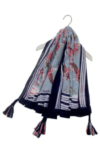 Lily Flower Print Square Tassel Scarf