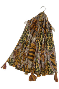 Animal Print Patchwork Square Tassel Scarf