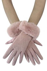 Faux Fur Trim Touch Screen Gloves