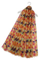 Colourful Fallen Leaves Print Scarf with Frayed Edge