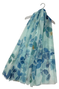 Ink Blot Leaves Print Scarf with Frayed Edge