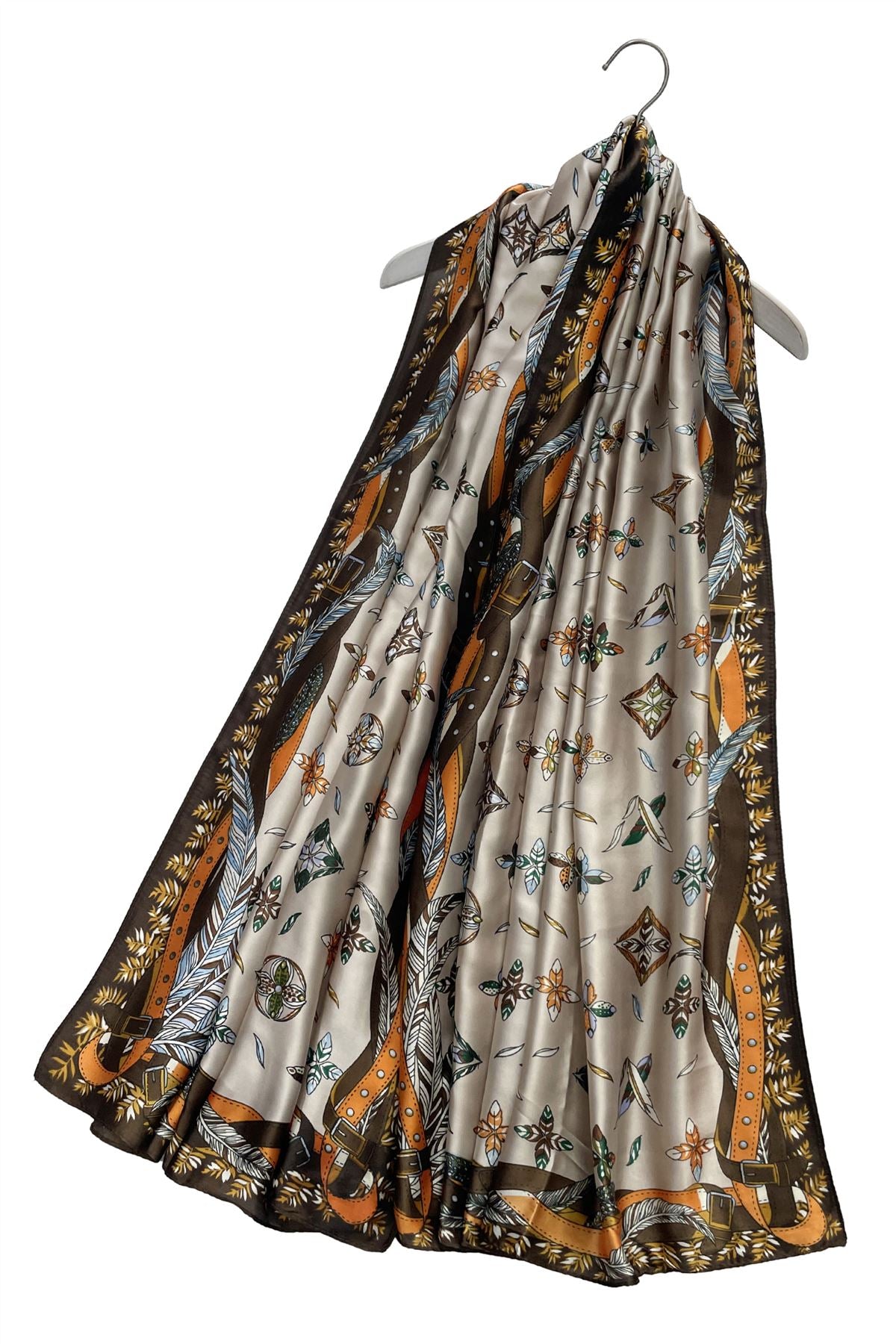 Feather & Floral Print Silk Scarf– Fashion Scarf World