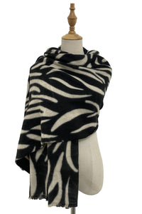 Large Zebra Print Wool Frayed Scarf