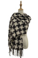 Bold Houndstooth Print Soft Tassel Scarf