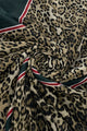 Leopard Print Scarf with Stripe and Frayed Edge