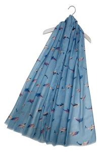 Galaxy Dolphin Print Scarf with Frayed Edge