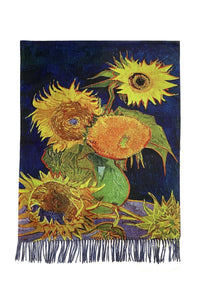 Van Gogh 'Six Sunflowers' Print Wool Tassel Scarf