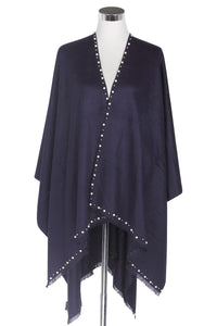 Pearl Bead Border Poncho Wrap - Fashion Scarf World