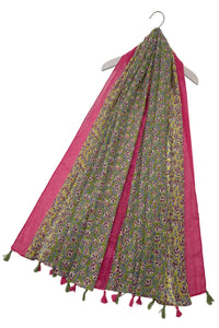 Bright Ditsy Floral Print Tassel Scarf