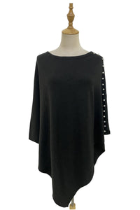 Plain Wool Knit Poncho With Pearl Detailing
