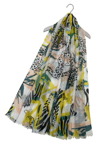 Abstract Leopard & Zebra Outline Print Frayed Scarf