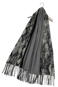 Snakeskin Stripe Soft Wool Tassel Scarf