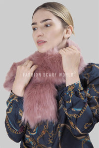 Plain Faux Fur Pull Through Scarf - Pink - Fashion Scarf World
