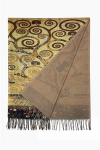 Klimt 'Tree of Life' Detail Print Wool Tassel Scarf