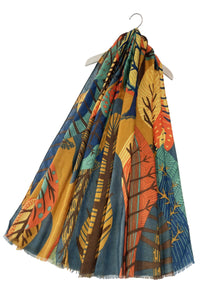Colourful Tree Print Frayed Scarf